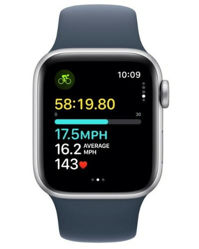 Смарт-годинник Apple Watch SE GPS 44mm Silver Aluminium Case with Storm Blue Sport Band - M/L (MREE3QP/A)