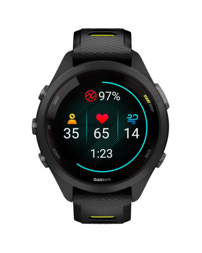 Смарт-годинник Garmin Forerunner 265S Black Bezel and Case with Black/Amp Yellow Silicone Band (010-02810-53)