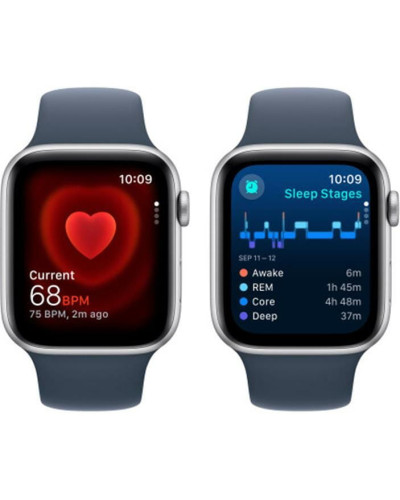 Смарт-годинник Apple Watch SE GPS 44mm Silver Aluminium Case with Storm Blue Sport Band - S/M (MREC3QP/A)