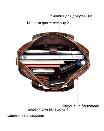 Ділова чоловіча сумка з зернистої шкіри Vintage 14836 Коричнева