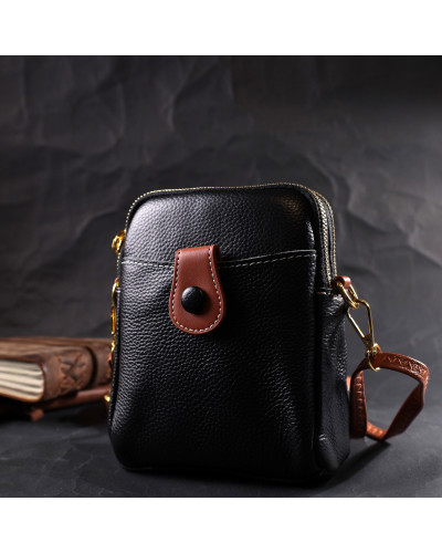 Удобная сумка трапеция для женщин из натуральной кожи Vintage 22269 Черная