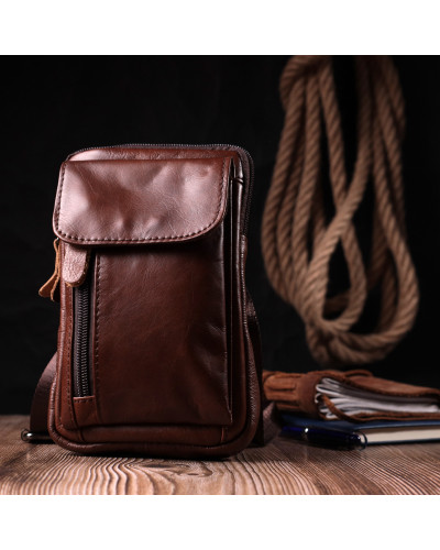 Отменная мужская сумка на пояс из натуральной кожи Vintage 22564 Коричневый