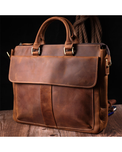 Стильный портфель в винтажном стиле из натуральной кожи Vintage 22673 Коричневый
