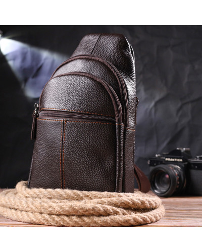 Зручна чоловіча сумка через плече з натуральної шкіри 21308 Vintage Коричнева
