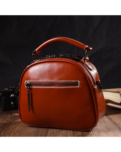 Зручна глянсова сумка на плече з натуральної шкіри 22129 Vintage Коричнева